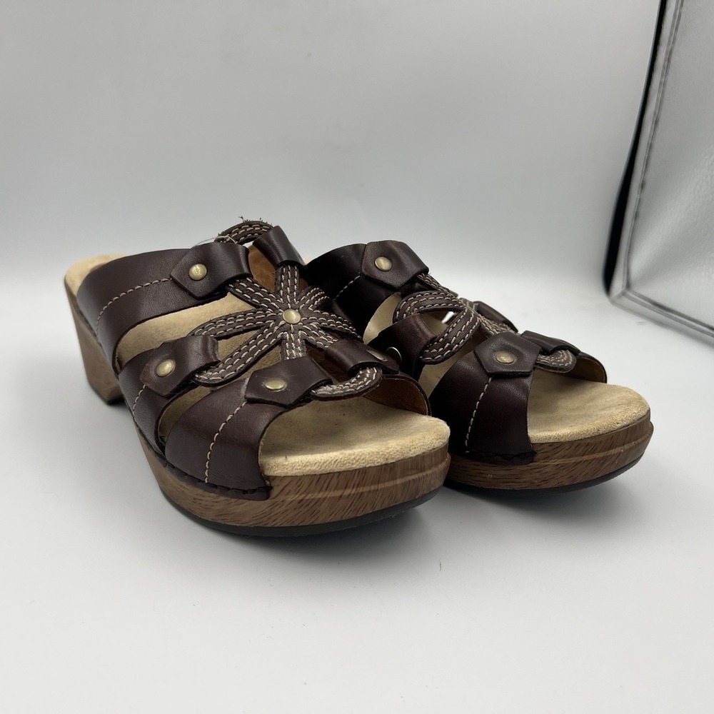 Dansko Serena Leather Sandals Women's 35 5 Brown Flower Clog Open Toe Boho